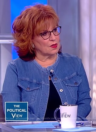 Joy’s denim collarless jacket on The View