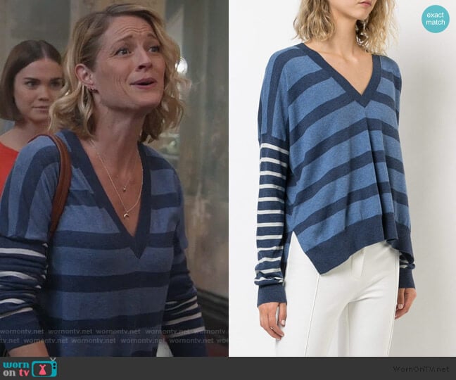 Derek Lam 10 Crosby Striped V-Neck Pullover