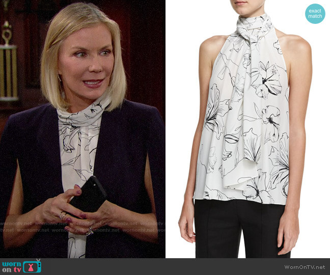 Diane von Furstenberg Print Silk High Neck Blouse worn by Brooke Logan (Katherine Kelly Lang) on The Bold and the Beautiful