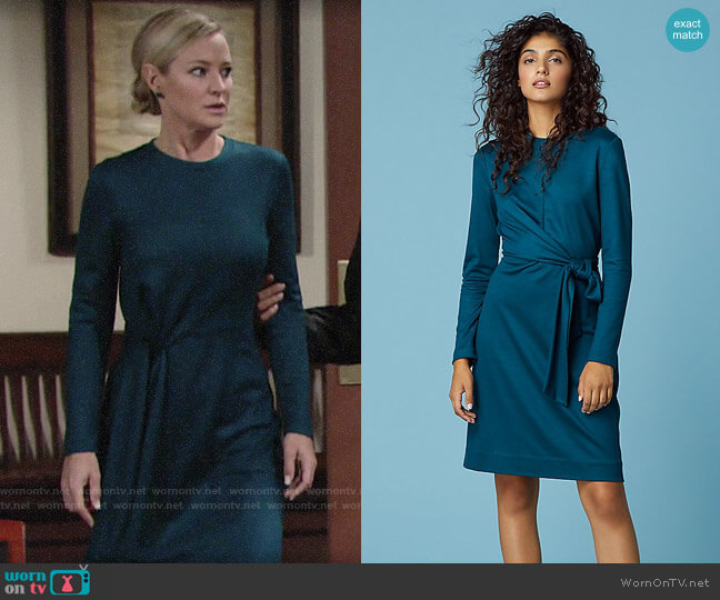 Diane von Furstenberg Barett Dress in Avalon Teal worn by Sharon Newman (Sharon Case) on The Young and the Restless