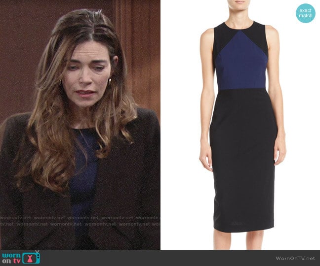 Diane von Furstenberg Sleeveless Tailored Colorblock Midi Dress worn by Victoria Newman (Amelia Heinle) on The Young and the Restless