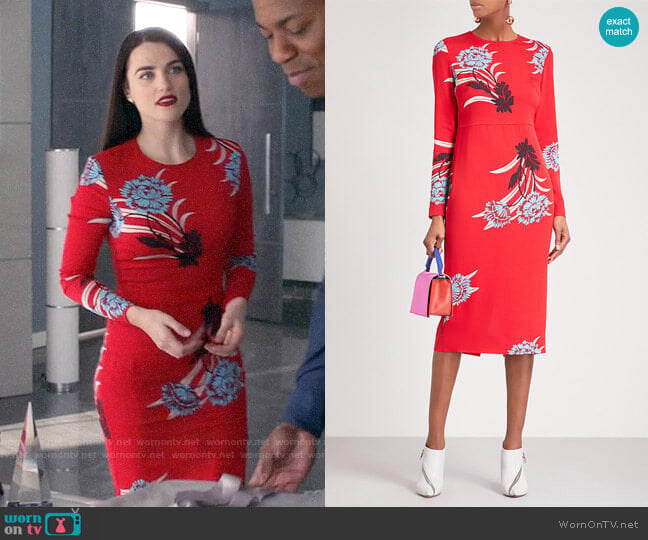 Diane von Furstenberg Floral Sheath Dress worn by Lena Luthor (Katie McGrath) on Supergirl