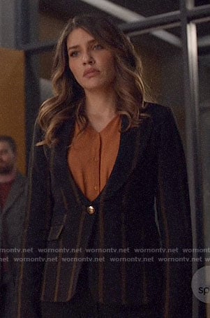 Dinah’s black striped blazer on Arrow