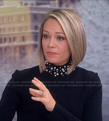 Dylan’s black pearl embellished sweater on Today