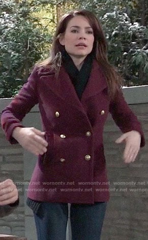 Elizabeth’s burgundy peacoat on General Hospital