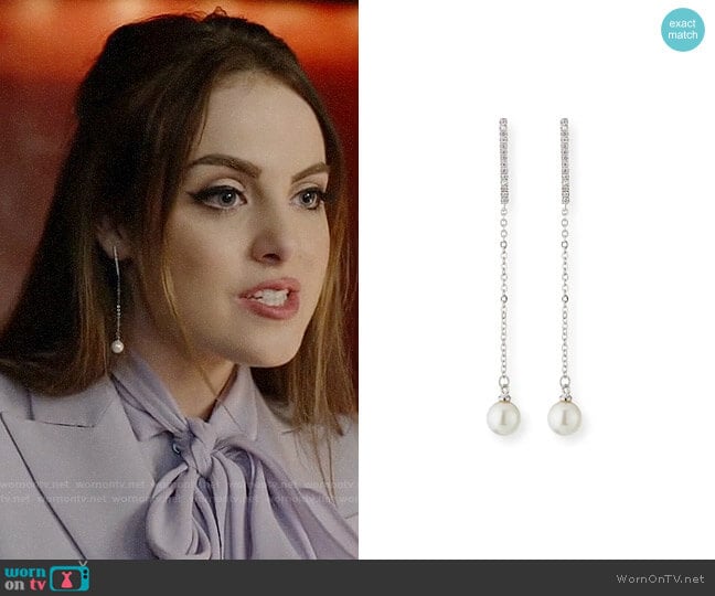 Fallon Pave Pearly Thread Drop Earrings worn by Fallon Carrington (Elizabeth Gillies) on Dynasty