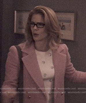 Felicity’s pink chevron coat on Arrow