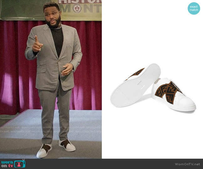 Fendi Reloaded Logo-Trimmed Leather Slip-On Sneakers worn by Andre Johnson (Anthony Anderson) on Black-ish