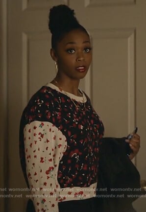 Anissa’s floral two tone sweatshirt on Black Lightning