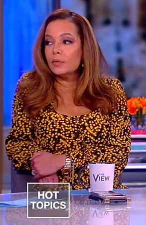 Sunny’s black and yellow floral print dress on The View