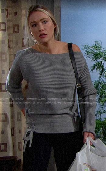 Florence’s grey lace-up sweater on The Bold and the Beautiful