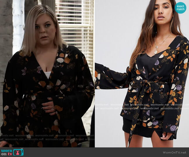 Free People Peony Wrap Jacket worn by Maxie Jones (Kirsten Storms) on General Hospital
