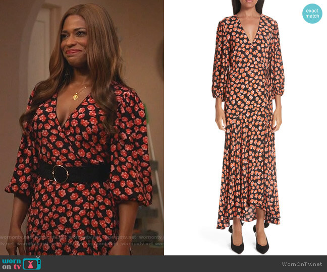 Ganni Print Crepe Dress worn by Poppy (Kimrie Lewis) on Single Parents