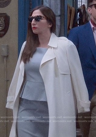 Gina’s grey peplum dress and white coat on Brooklyn Nine-Nine