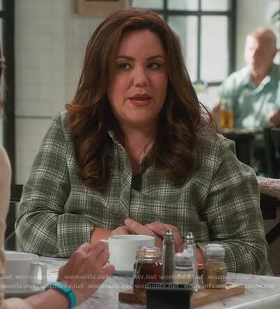 Katie’s green plaid blouse on American Housewife