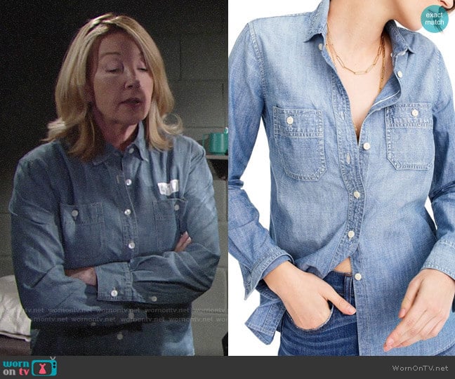 J. Crew Selvedge Chambray Shirt worn by Nikki Reed Newman (Melody Thomas-Scott) on The Young and the Restless