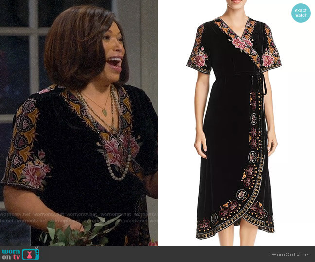 Johnny Was Joanna Embroidered Velvet Wrap Dress