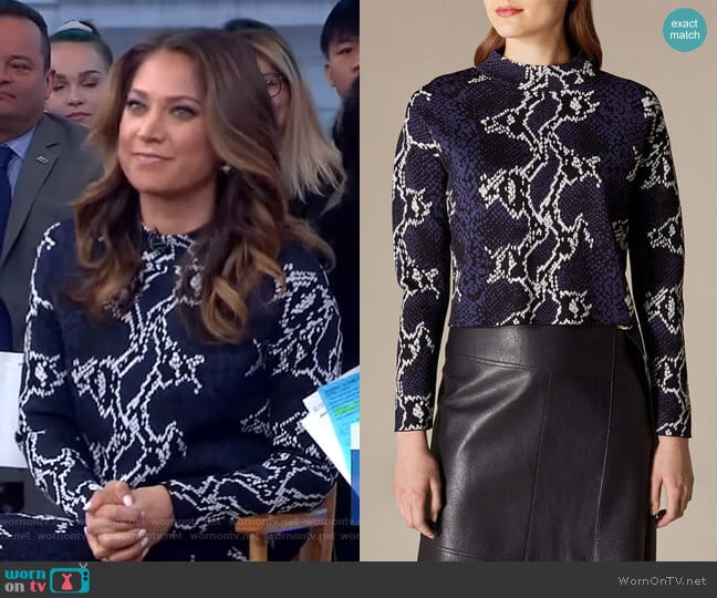 Karen Millen Snakeskin Cropped Jumper worn by Ginger Zee on Good Morning America