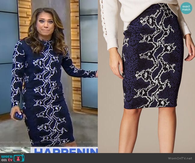 Karen Millen Snakeskin Pencil Midi Skirt worn by Ginger Zee on Good Morning America