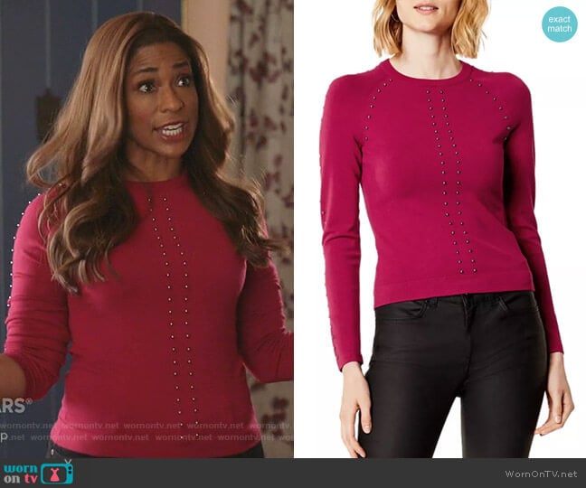 Karen Millen Studded Sweater worn by Poppy (Kimrie Lewis) on Single Parents
