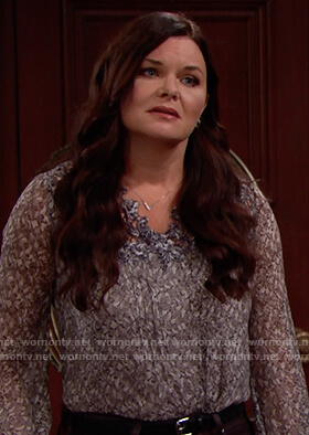 Katie’s grey printed blouse with lace panel on The Bold and the Beautiful