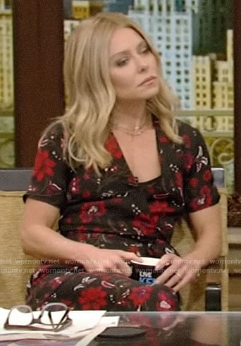 Kelly’s floral wrap midi dress on Live with Kelly and Ryan