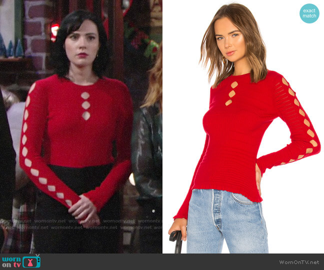 Kenzo Fitted Lacehole Sweater worn by Tessa Porter (Cait Fairbanks) on The Young and the Restless