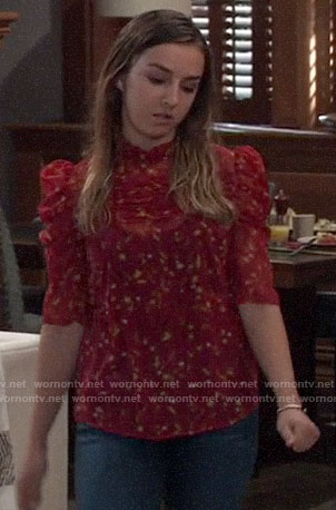 Kristina’s red floral ruched top on General Hospital