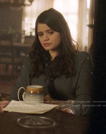 Mel’s grey button sleeve sweater on Charmed