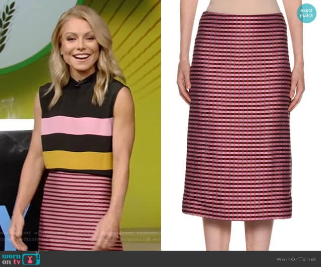 Marni Checked-Knit Midi Pencil Skirt worn by Kelly Ripa on Live with Kelly and Mark