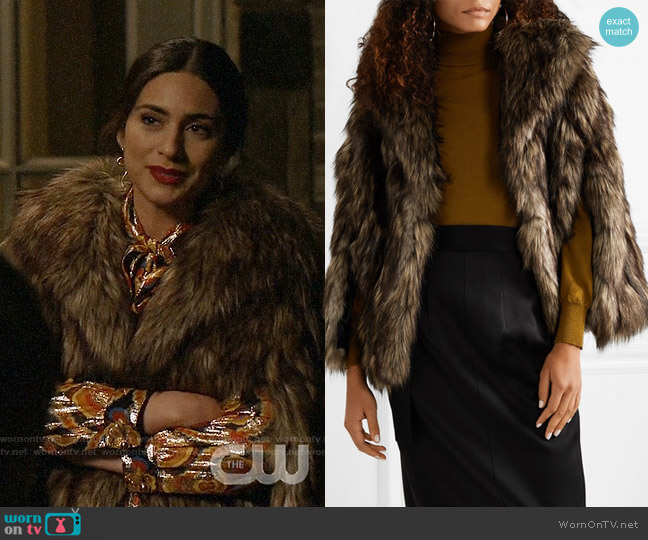 Michael Kors Collection Faux Fur Cape worn by Cristal Jennings (Daniella Alonso) on Dynasty