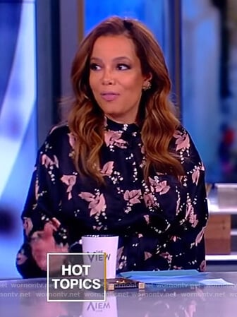 Sunny’s black floral print tie waist dress on The View