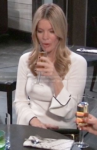 Nina’s white bell-sleeve sweater on General Hospital