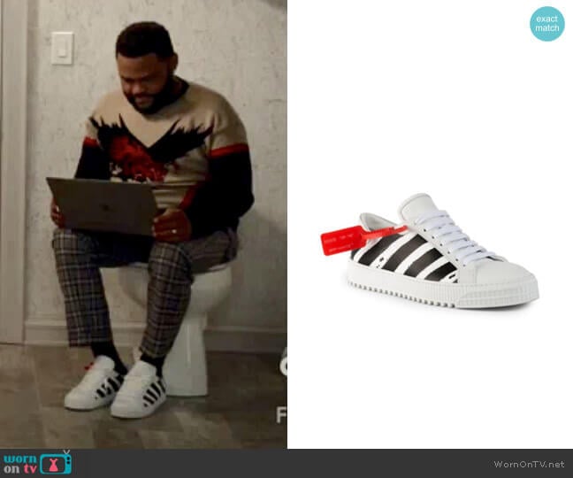 Off-White Diagonal Stripe Leather Sneakers worn by Andre Johnson (Anthony Anderson) on Black-ish