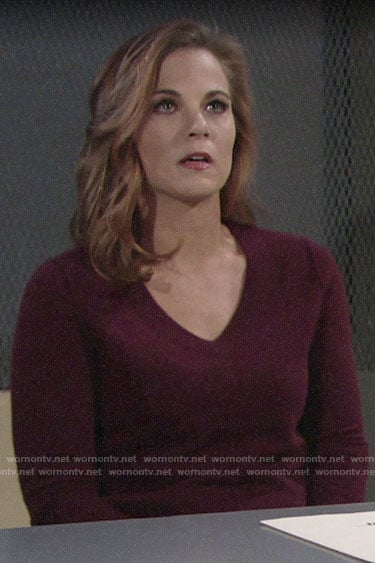 Phyllis’s burgundy v-neck sweater on The Young and the Restless