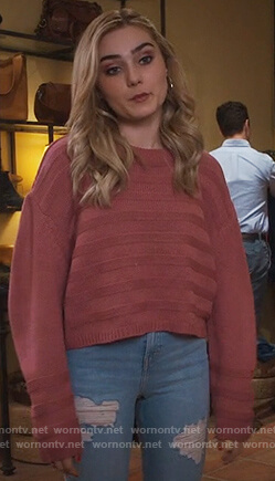 Taylor’s pink striped sweater on American Housewife