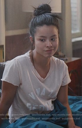 Mariana’s pink Viva La Bedtime tee on Good Trouble