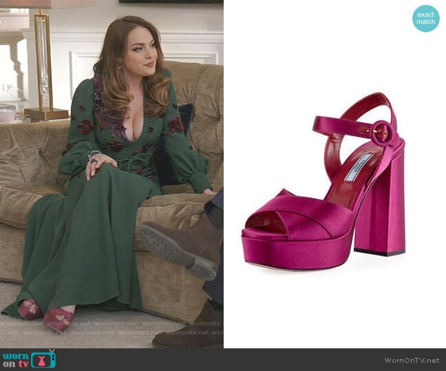 Prada Satin Crisscross Platform Sandal worn by Fallon Carrington (Elizabeth Gillies) on Dynasty