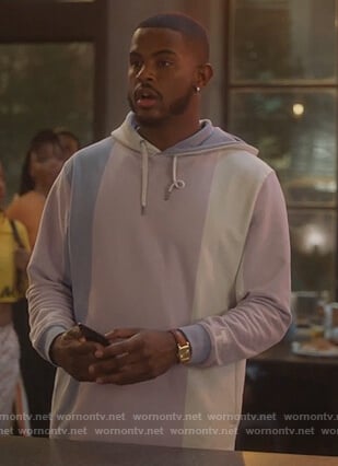 Aaron’s purple striped hoodie on Grown-ish