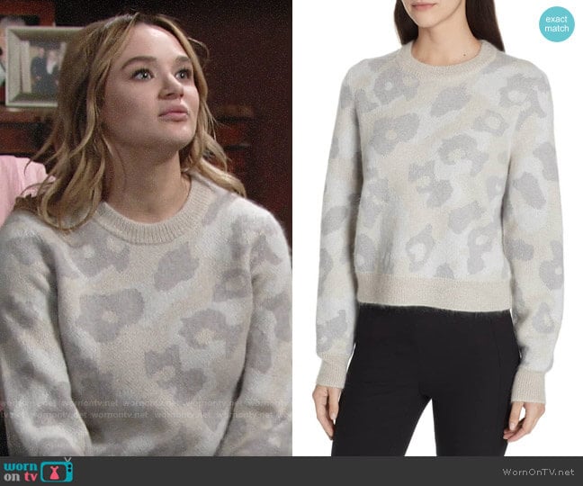 Rag & Bone Leopard Spot Sweater in Mink worn by Summer Newman (Hunter King) on The Young and the Restless