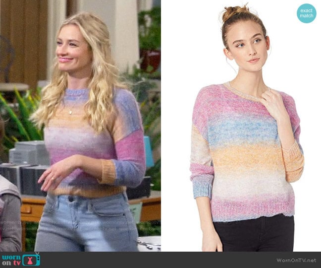 Rails Camille Sweater in Rainbow worn by Gemma (Beth Behrs) on The Neighborhood