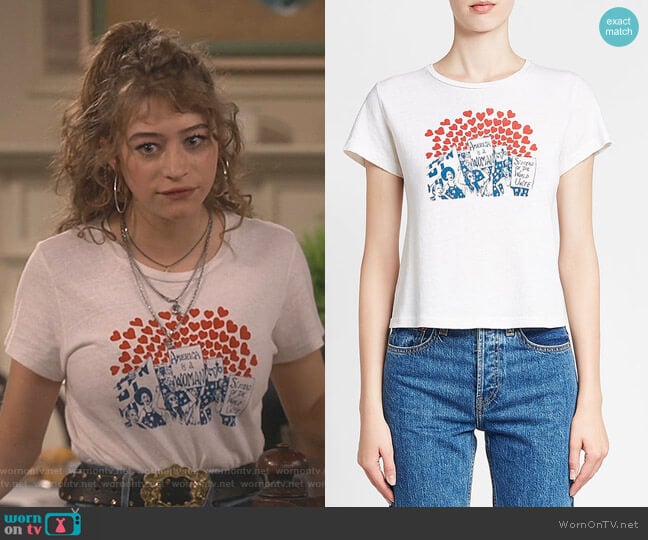 Re/Done Sisters of the World Printed Cotton T-Shirt worn by Shannon (Odessa Adlon) on Fam