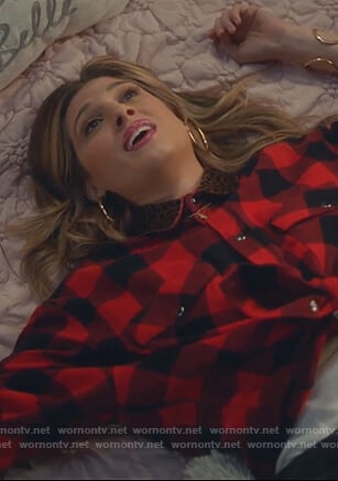 Nomi’s red check shirt with leopard collar on Grown-ish