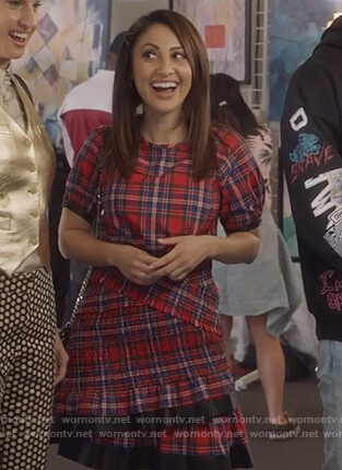 Ana’s red plaid mini dress on Grown-ish