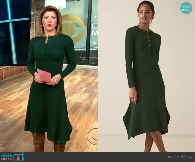 Reiss Sole Dress worn by Norah O'Donnell on CBS Mornings