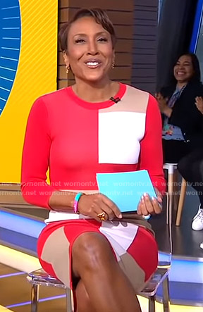 Robin’s red colorblock knit dress on Good Morning America