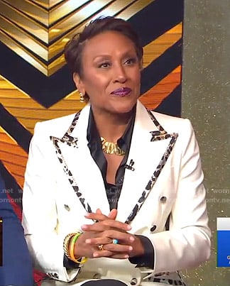 Robin’s white blazer with leopard trim on Good Morning America
