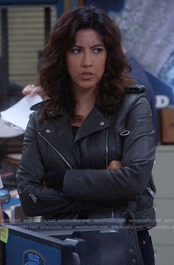 Rosa’s leather jacket with d-ring detail on Brooklyn Nine-Nine