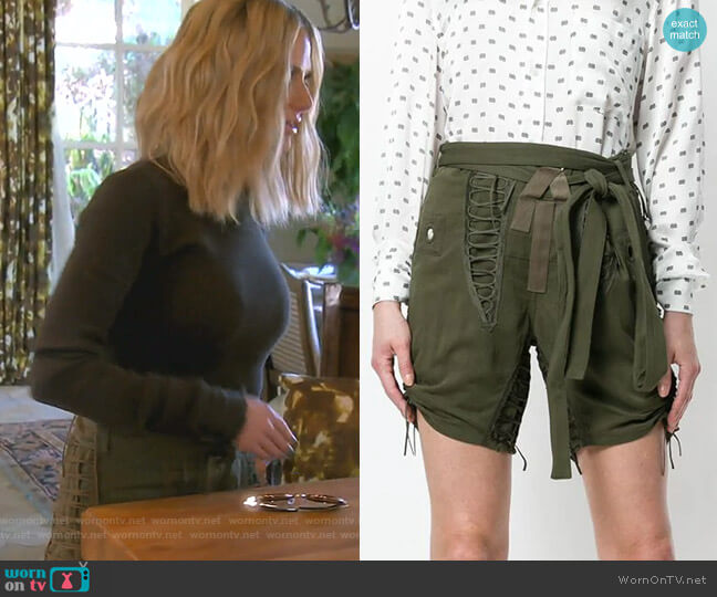 Saint Laurent Drawstring Tie-Detail Shorts worn by Dorit Kemsley on The Real Housewives of Beverly Hills