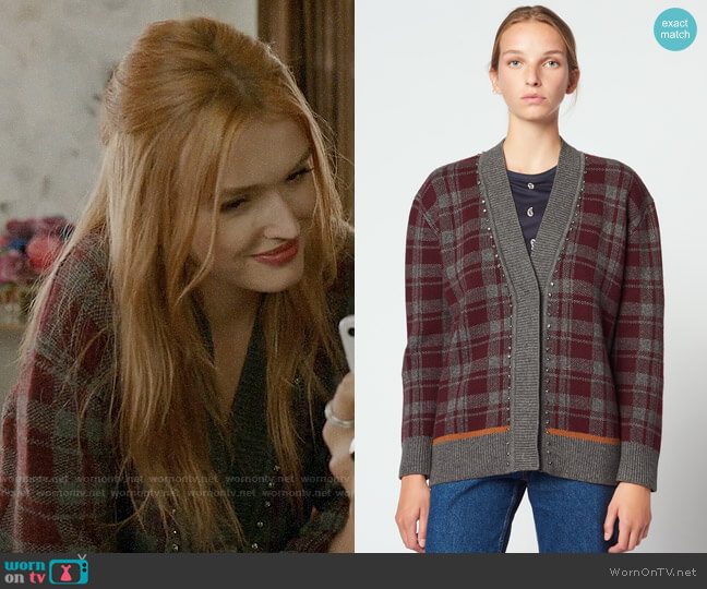 Sandro Oversized Checked Cardigan worn by Kirby Anders (Maddison Brown) on Dynasty